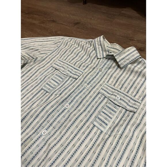 Prana Mens Striped Geometric Button Up Shirt Chest Pockets Organic Cotton Sz M - Picture 3 of 9